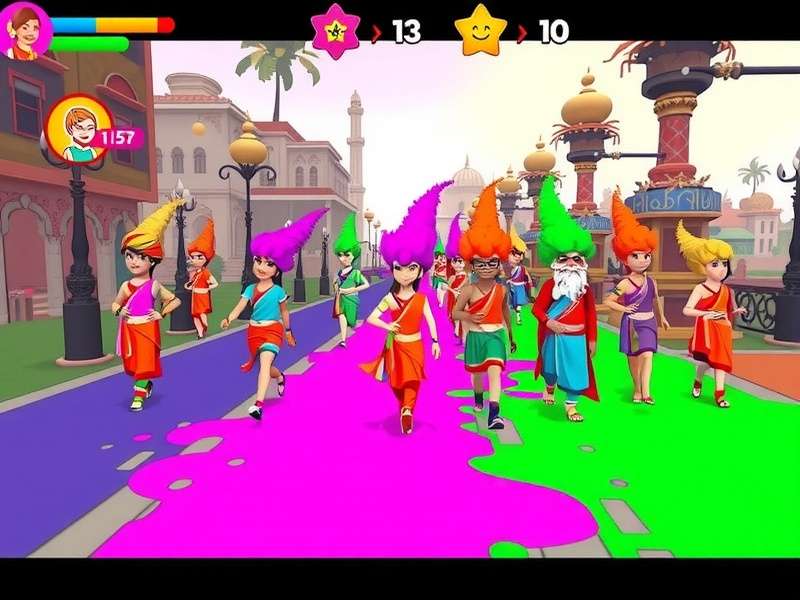 Holi Rainbow Runner community event showing players competing in color challenges